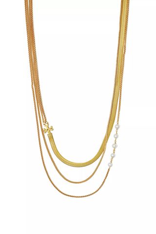 Tory Burch Kira 18K Gold-Plated & Pearl Triple-Layered Necklace