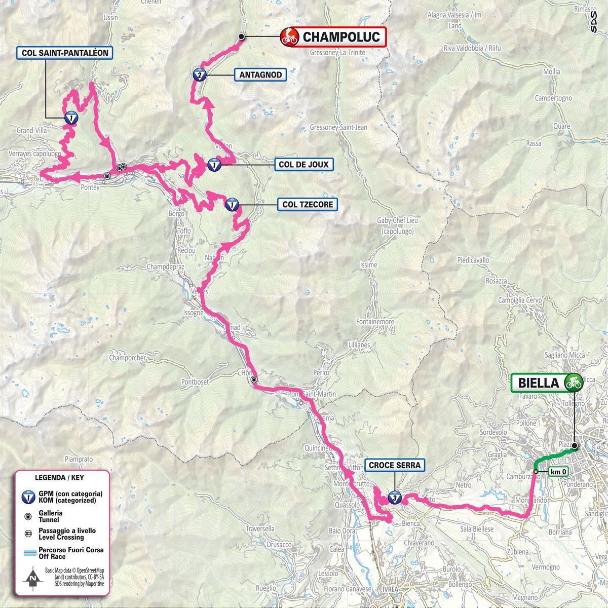 Stage 19 map for the 2025 Giro d'Italia