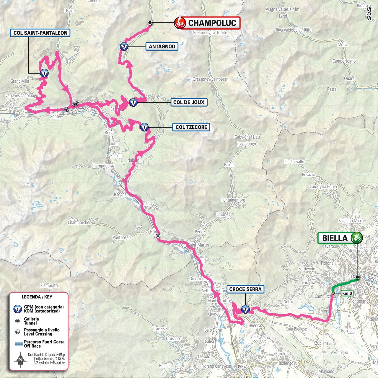 Stage 19 map for the 2025 Giro d'Italia