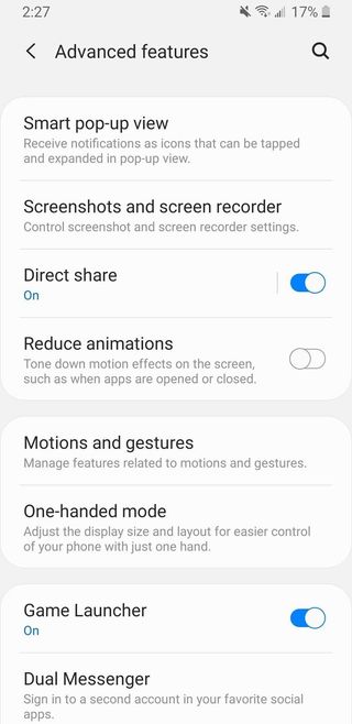 One UI Advanced features settings