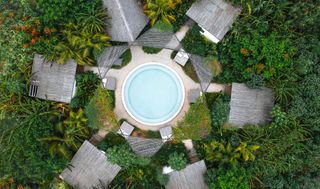 Rondo Garden Bungalows drone view of swimming pool