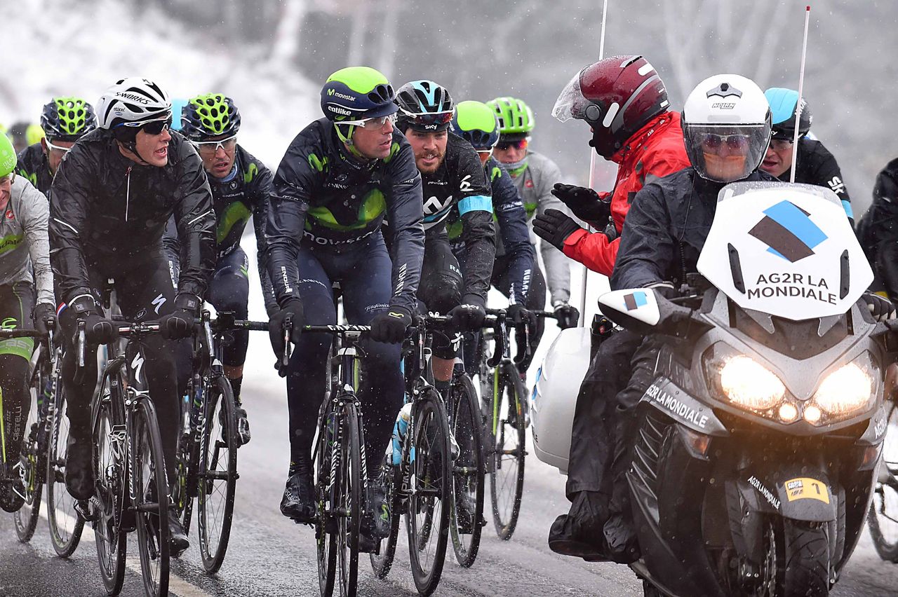 Riders get the news that stage 3 of Paris-Nice is canceled