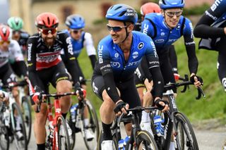 NTT’s Victor Campenaerts shares a joke with former Lotto Soudal teammate Thomas De Gendt during the 2020 Paris-Nice