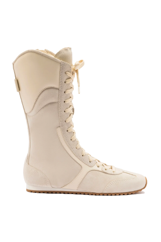 Larroudé X Jonathan Cohen Flat Lo Sneaker Boot in Mushroom Grey Suede and Ivory Leather