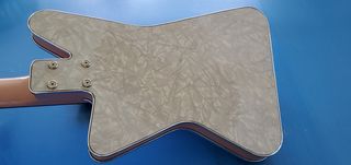 A detail photo of a Jon Trickey Comet custom six-string electric guitar