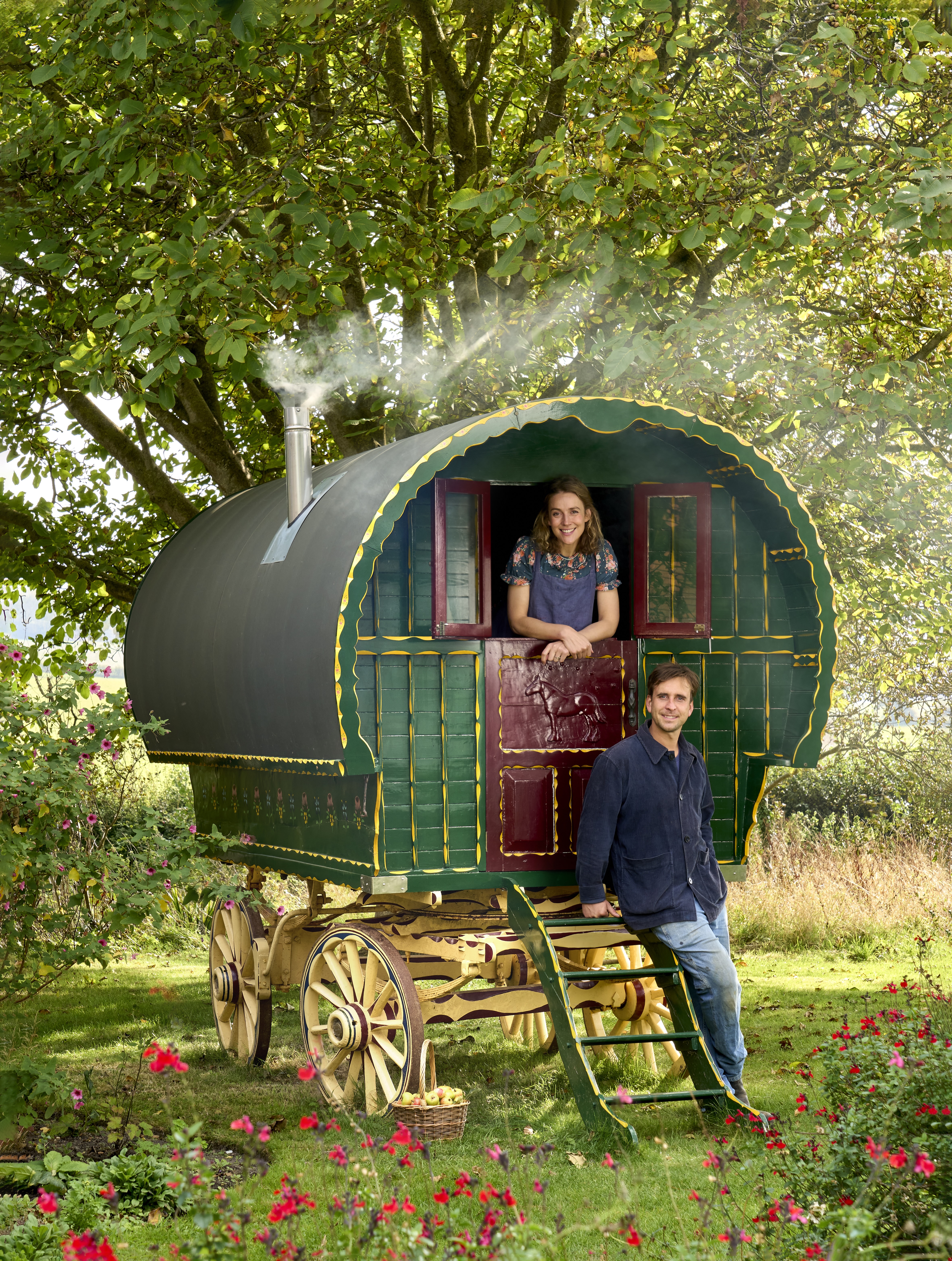 Old wagons decorated in ditsy florals and prints