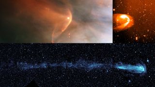 Astronomers have observed many other star systems with long tails behind them, like comets, which made it seem more likely our solar system would sport similar structure. But new research suggests that is not the case for the sun. From top left, going counter clockwise, these star systems are LL Orionis, BZ Cam and Mira.