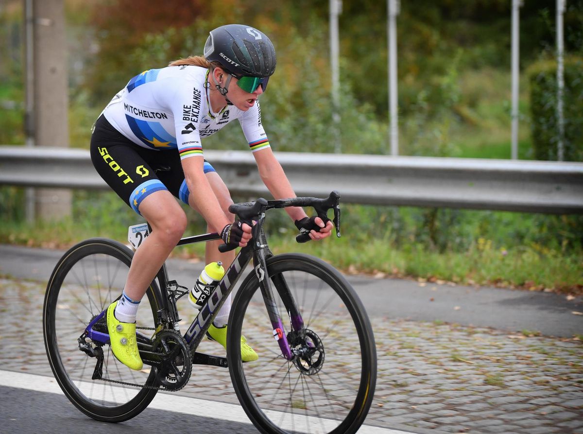 European road race champion Annemiek van Vleuten (Mitchelton-Scott) at the 2020 Tour of Flanders