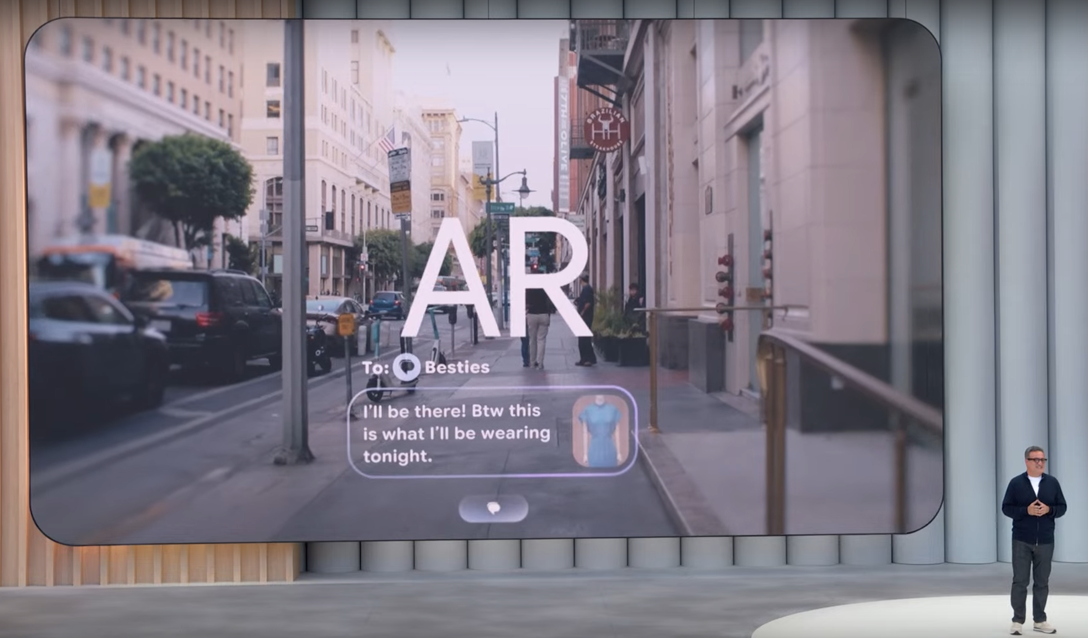 A slide showing AR features for AndroidXR smart glasses