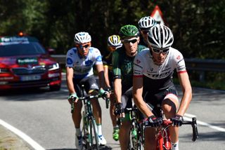 Frank Schleck leads the break during Stage 16 of the 2015 Vuelta Espana in Luarca