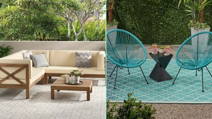 Two pictures of Wayfair patio seats