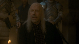 Paddy Considine as Viserys at Driftmark in House of the Dragon