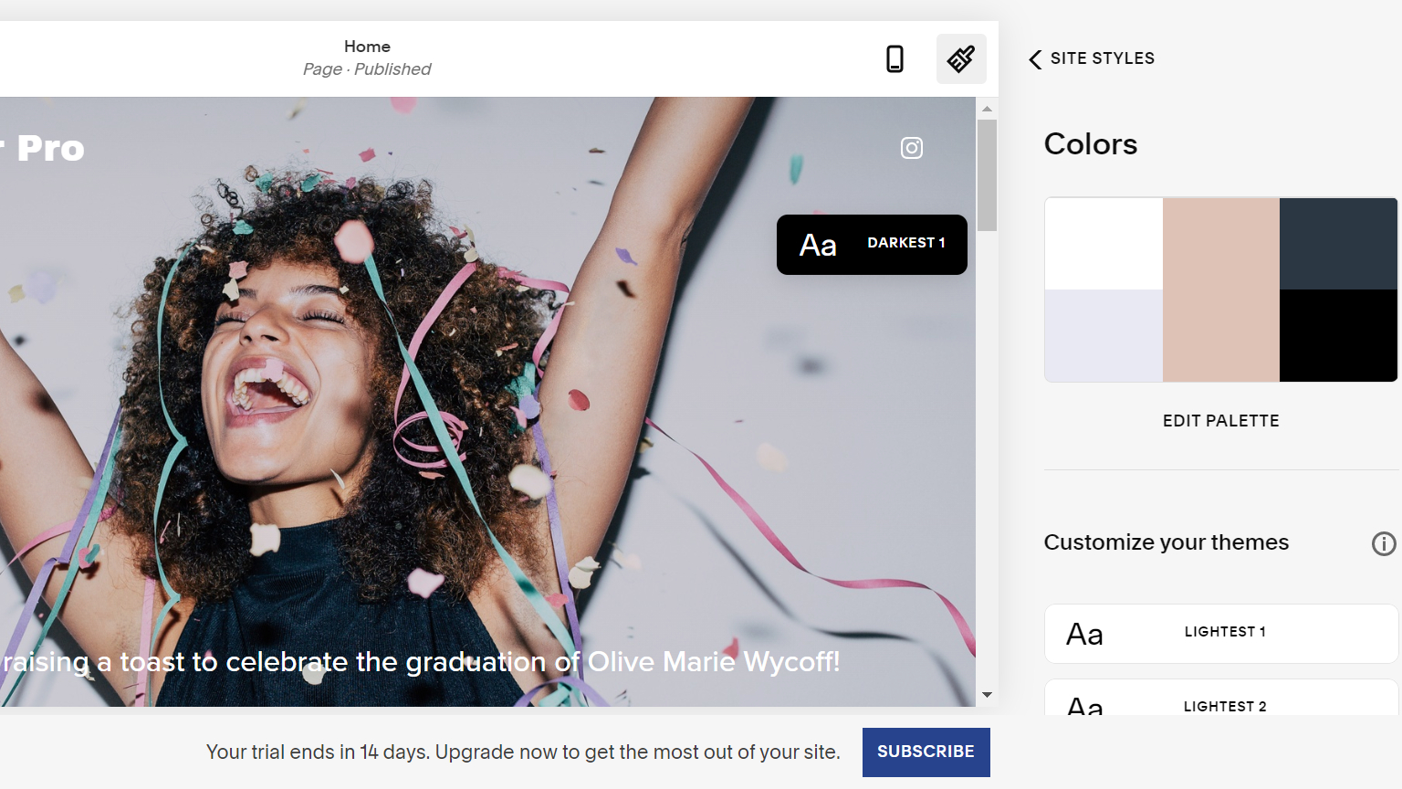 Squarespace color theme is easy to locate on the website builder dashboard