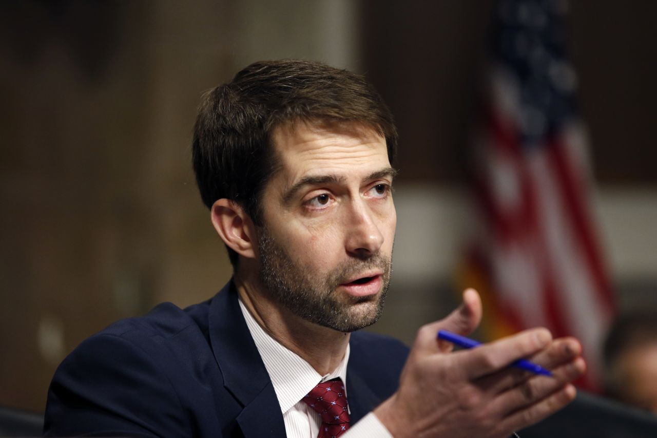 Sen. Tom Cotton, R-Ark., speaks on Capitol Hill.