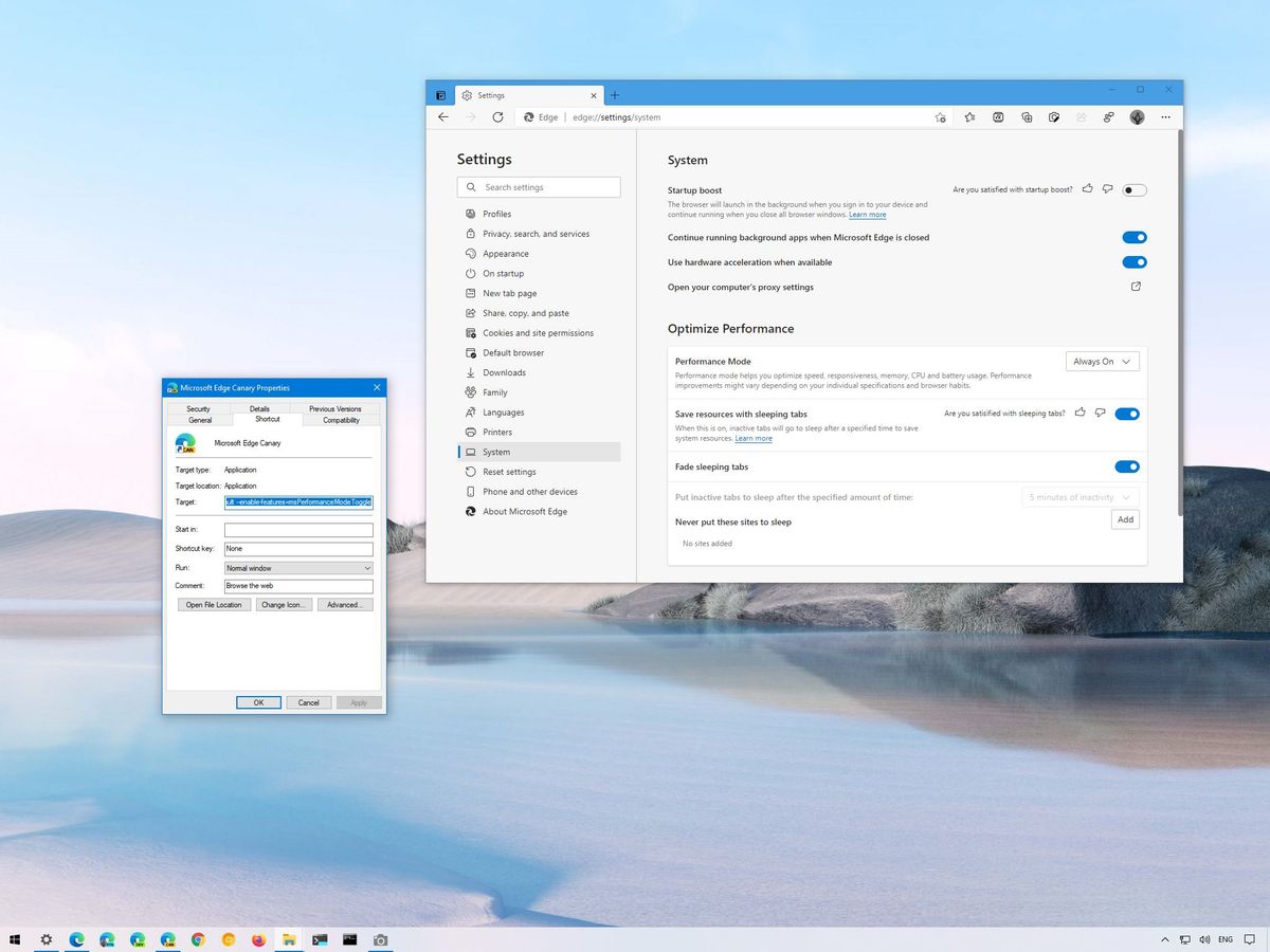 Microsoft Edge enable performance mode