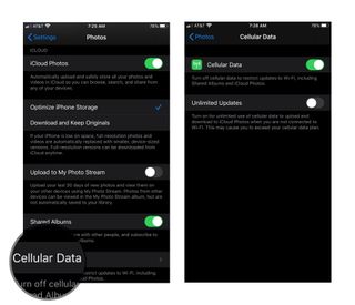 Adjust cellular settings: In Settings Photos, tap Cellular Data