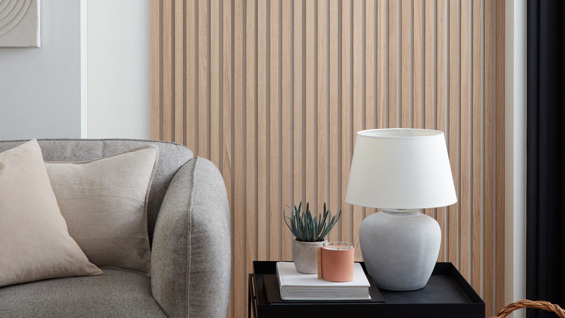 Japandi living room with wall paneling