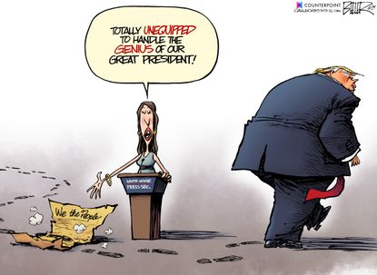 Political Cartoon U.S. Trump Corruption Press Secretary Constitution