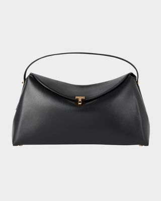 T Lock Flap Leather Clutch Bag