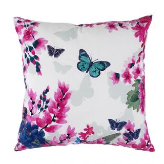 cushion with flowers leaves and butterfly print