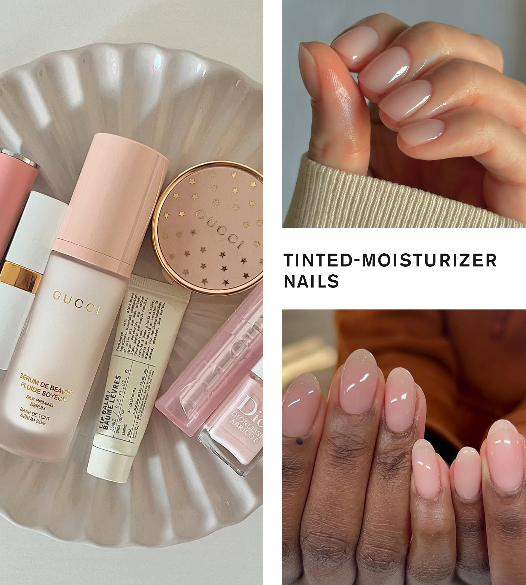 Collage of the tinted moisturizer summer nail trend