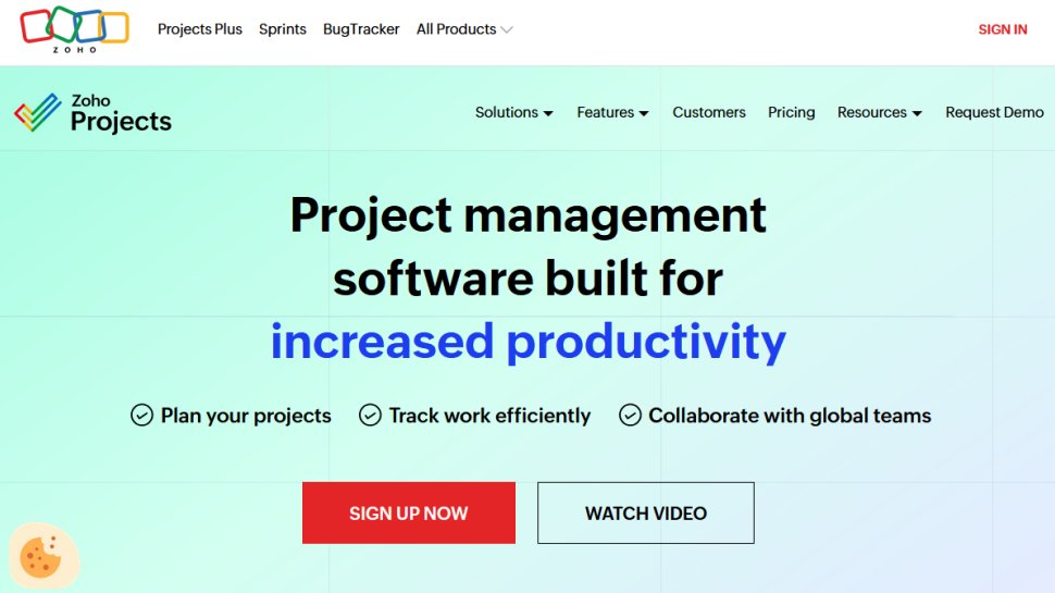 Zoho Projects website screenshot (May 2025).