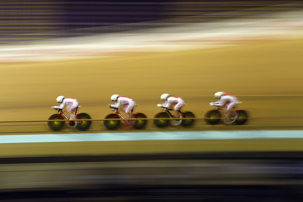 Daria Pikulik, Justyna Kaczkowska, Nikol Plosaj, Nikola Rozynska of Poland in action during the Women's Team Pursuit