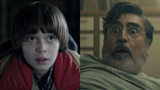 From left to right: Noah Schnapp in Season 1 of Stranger Things and Alfred Molina looking shocked in The Boroughs. 