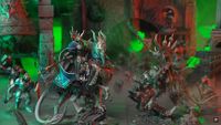 Stormcast Eternal models face off with Skaven miniatures on a green-tinged battlefield in Warhammer Age of Sigmar Skaventide
