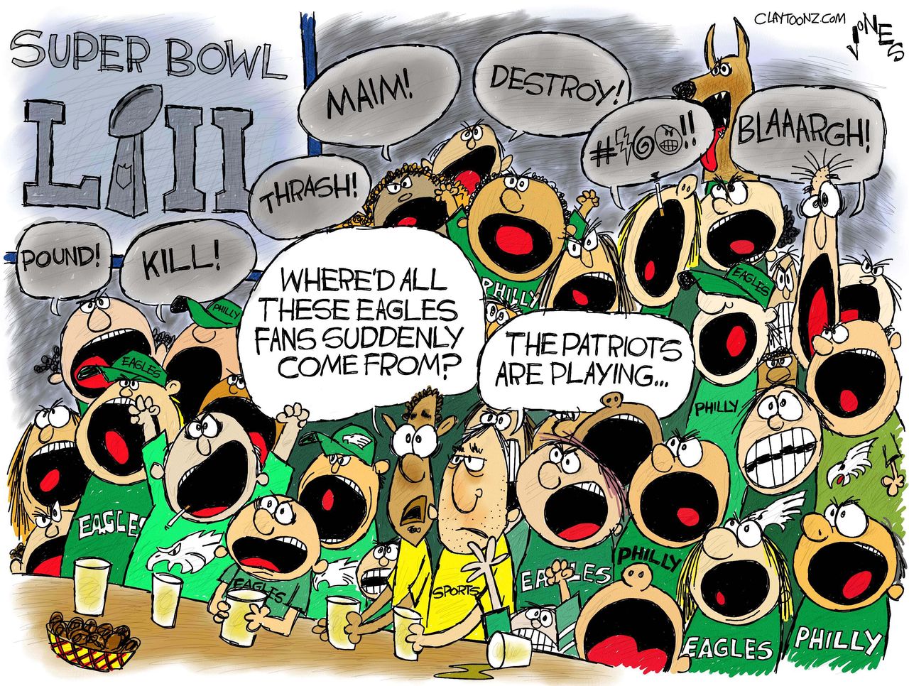 Editorial cartoon U.S. Super Bowl football Patriots Eagles sports