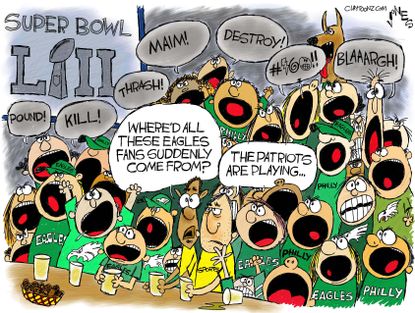 Editorial cartoon U.S. Super Bowl football Patriots Eagles sports