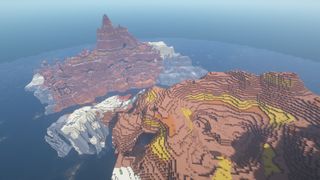 Minecraft seeds - A large badlands island bisected by a river.