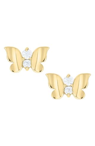 14k Gold & Cubic Zirconia Butterfly Stud Earrings