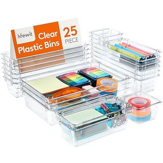 Lifewit Drawer Organizer 25pcs, 4 Sizes Clear Plastic Desk Drawer Dividers, clear Storage Separation Bins 