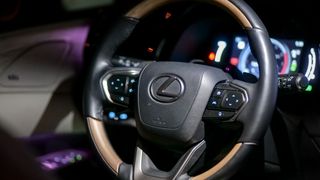 2024 Lexus RX450h+ Luxury PHEV steering wheel.