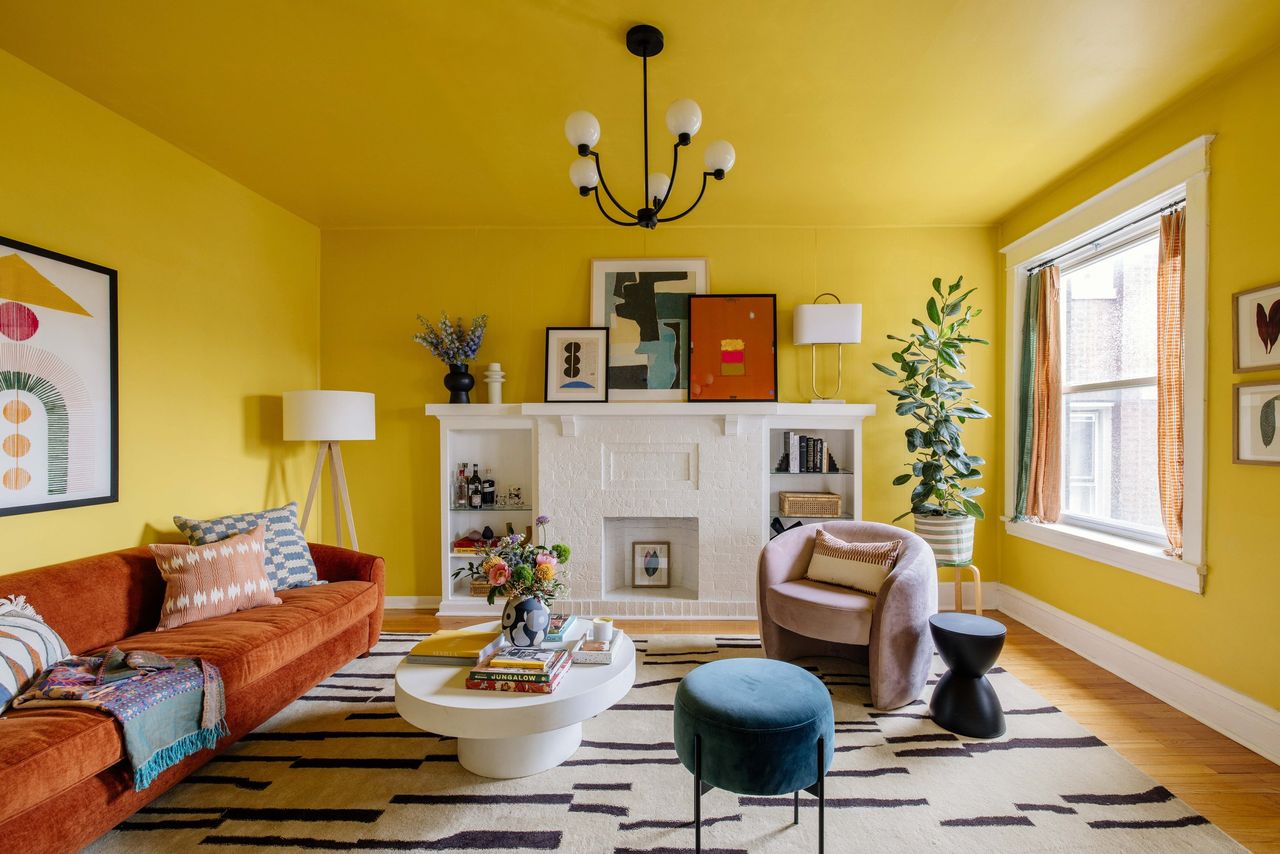 bright yellow living room