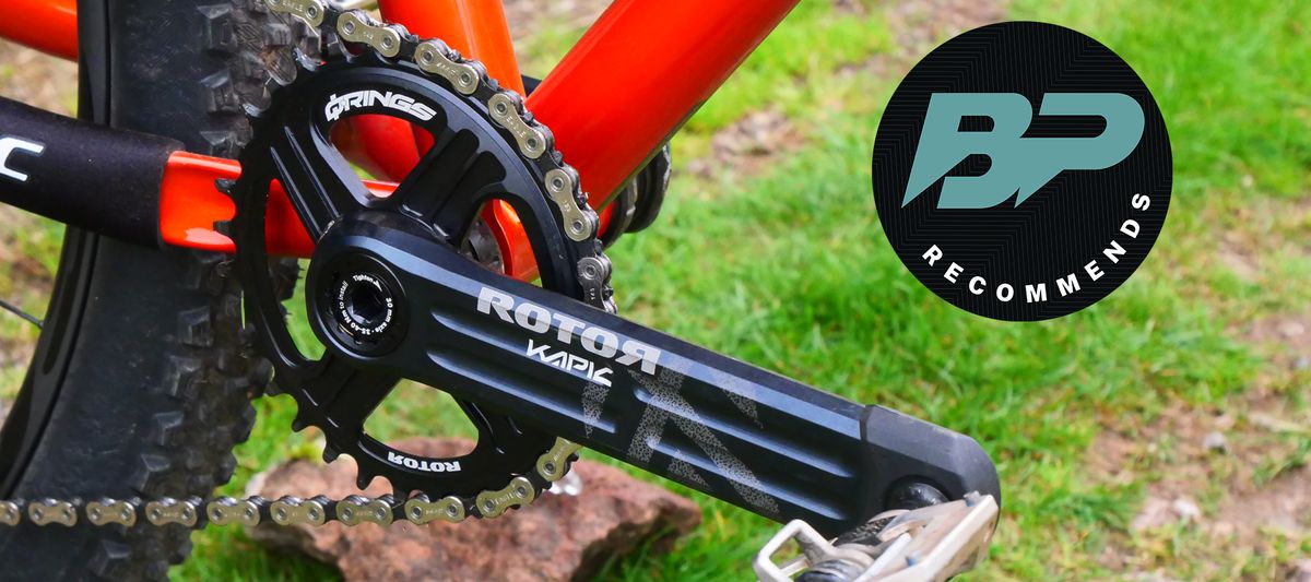 Rotor Kapic crankset fitted to an orange bike