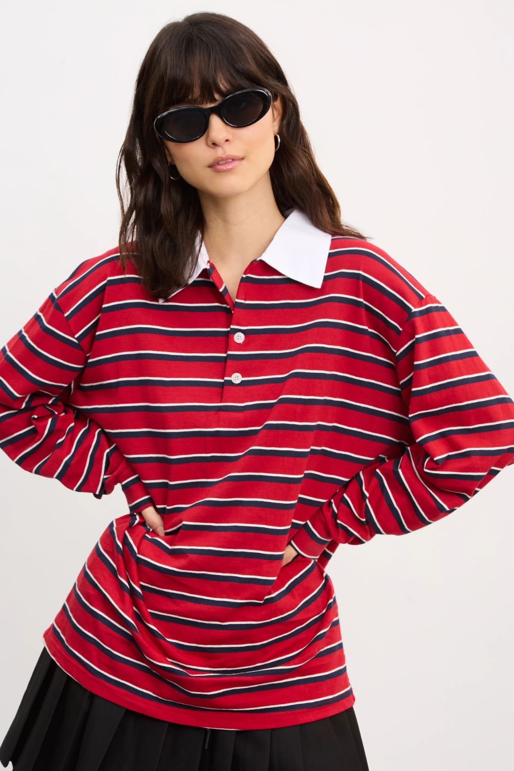 Glassworks Red and navy blue striped rugby shirt