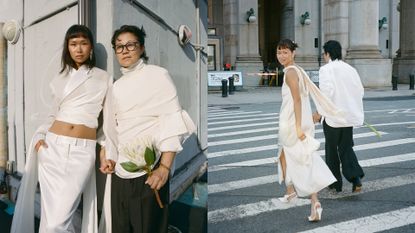 two images of trisha and gui at their wedding in nyc.