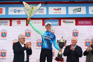 KANBO FRANCE APRIL 02 Paul Lapeira of France and Decathlon AG2R La Mondiale Team celebrates at podium as stage winner during the 63rd Itzulia Basque Country 2024 Stage 2 a 160km stage from Irun to Kanbo UCIWWT on April 02 2024 in Kanbo France Photo by Tim de WaeleGetty Images
