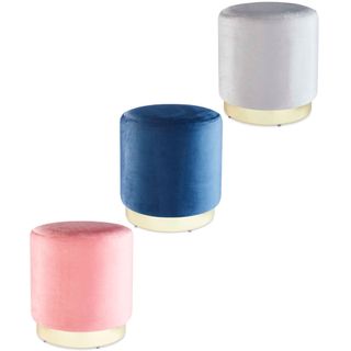 white background and grey blue and pink velvet footstool
