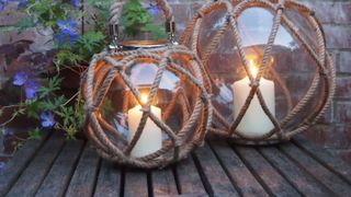 candle lanterns on decking