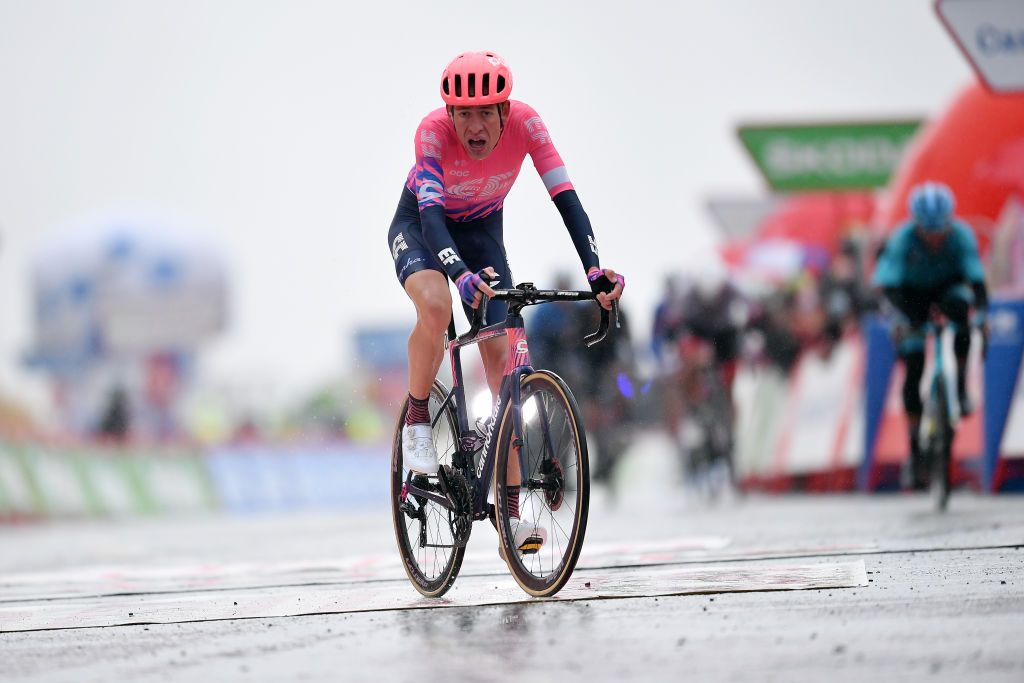 SALLENT DE GLLEGO SPAIN OCTOBER 25 Arrival Hugh Carthy of The United Kingdom and Team EF Pro Cycling during the 75th Tour of Spain 2020 Stage 6 a 1464km stage from Biescas to Sallent de Gllego Aramn Formigal 1790m lavuelta LaVuelta20 La Vuelta on October 25 2020 in Sallent de Gllego Spain Photo by Justin SetterfieldGetty Images