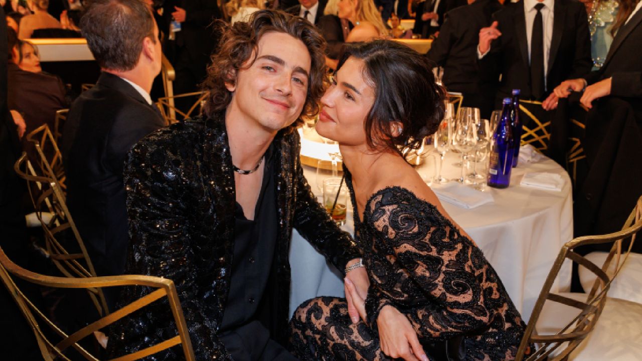 Timothée Chalamet and Kylie Jenner at the 81st Golden Globe Awards held at the Beverly Hilton Hotel 