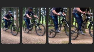 Sequence of photos showing someone riding a bike on a pump track