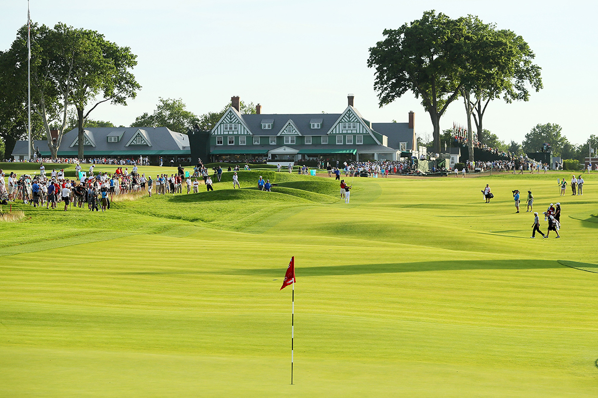 Gregory Bourdy playing an approach shot into the green on the 10th hole at Oakmont during the US Open