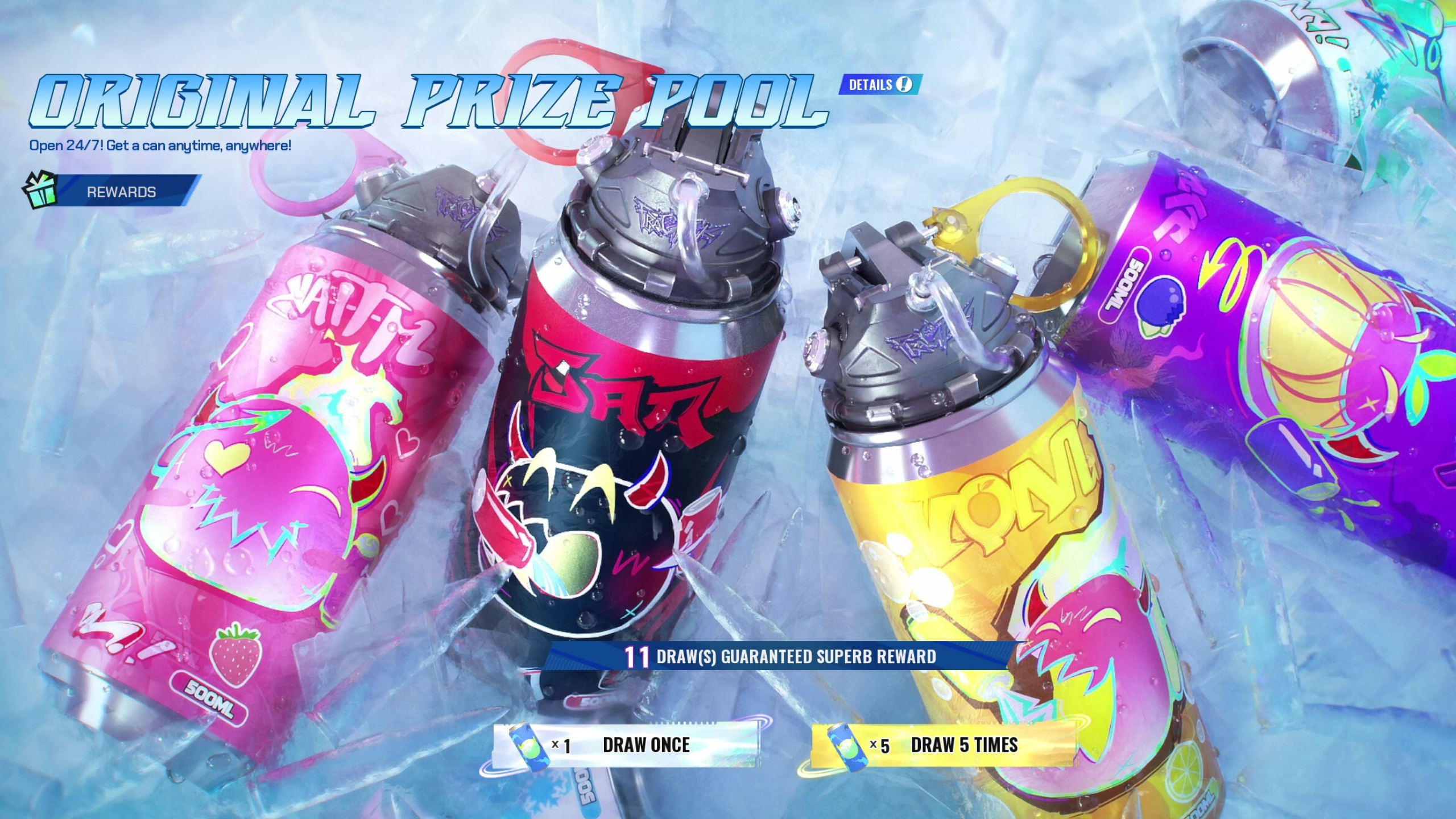 FragPunk codes - The Original Pop Cans loot box page with four different cans covered in ice.