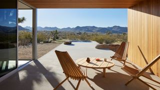 Homestead Modern's Landing House terrace with pool and desert view