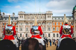 The Royal Guards in red uniform on horses, The Life Guards, Household Cavalry Mounted Regiment
