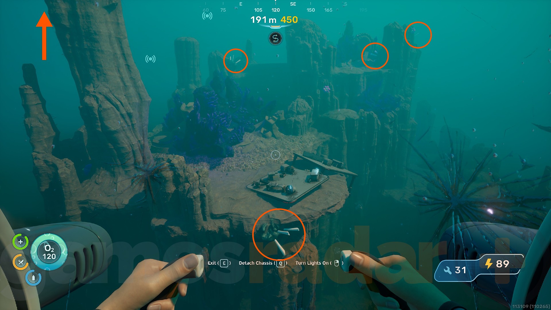 A player swims towards a monolith with Subnautica 2 Creature Enamel deposits on it